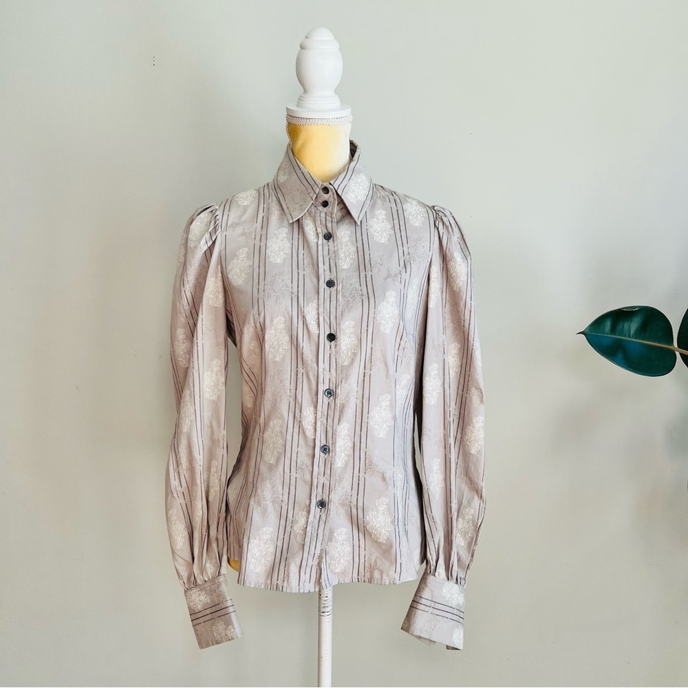 Kulson puff sleeve jacquard print button down shirt